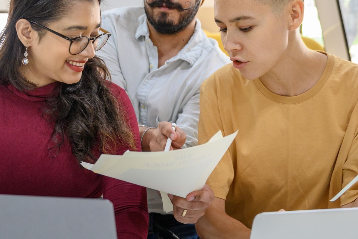 People working together in a bright office